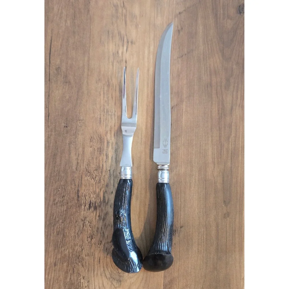 Vintage Sheffield England Stainless Steel Carving Set Faux Stag Handles 2 Piece